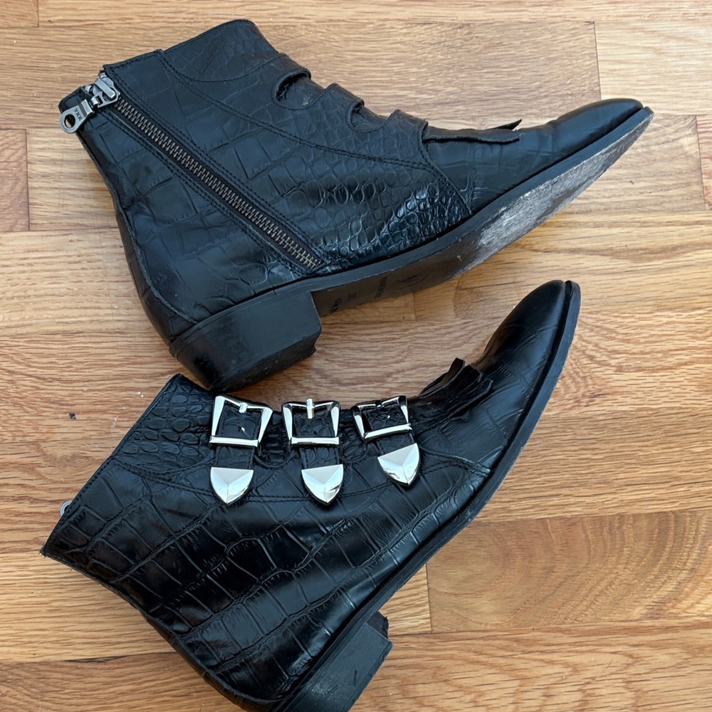 Modern Vice Black Leather Buckle Ankle Boots 8.5 - Picture 4 of 8